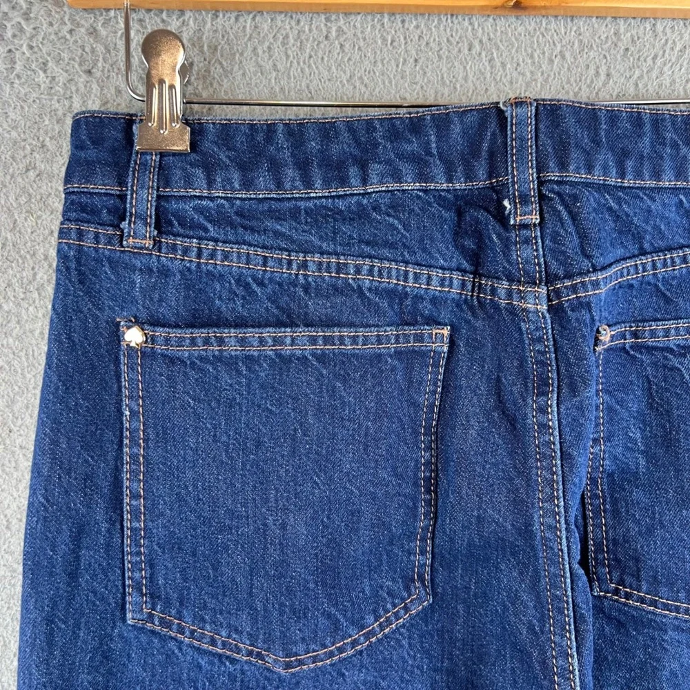 Kate Spade New York Wide Leg Cuffed Jeans Dark Wash Denim Cropped Blue Womens 8